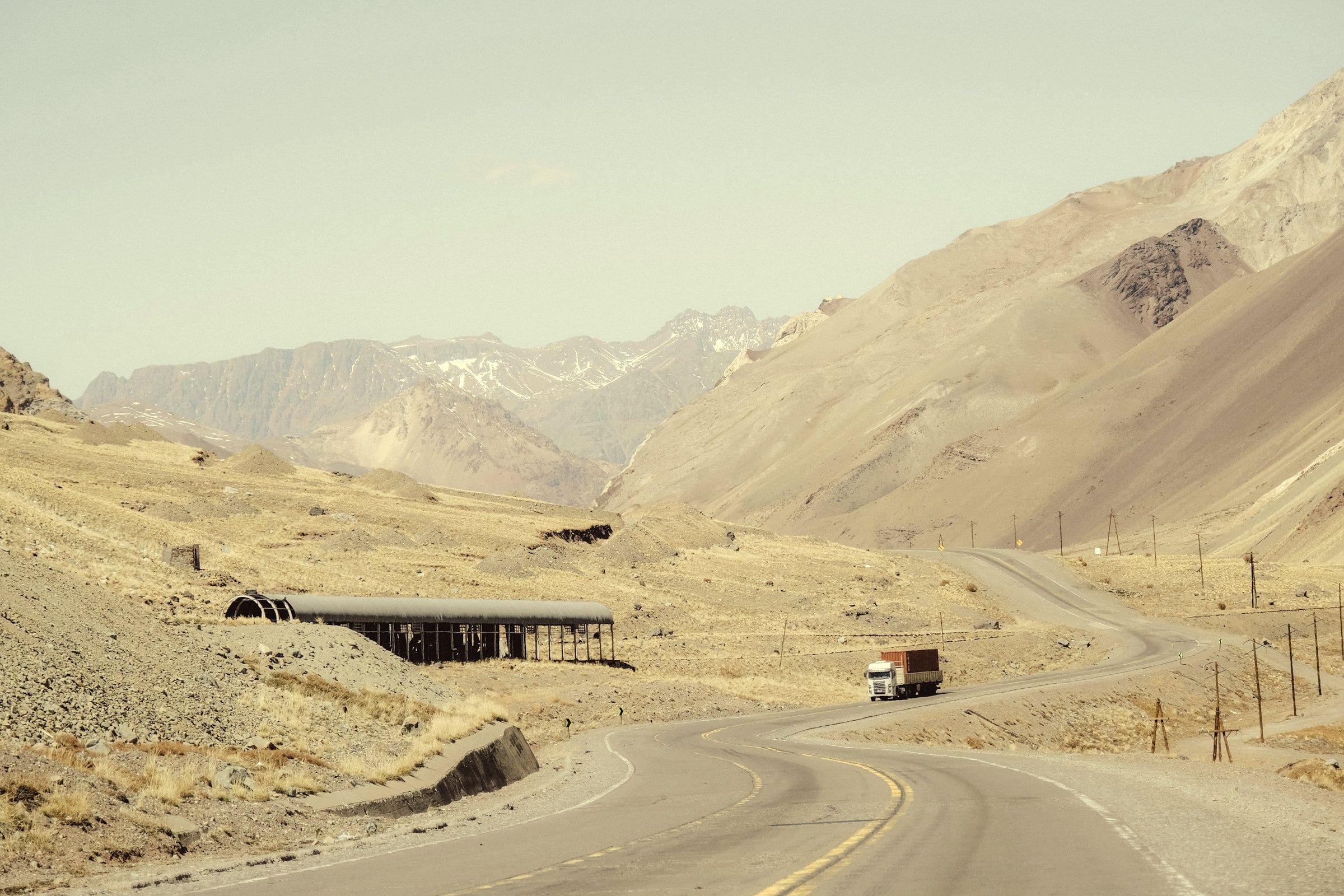 Truck on a winding mountain road